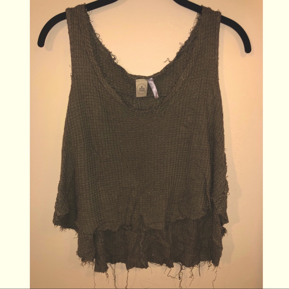 Paper Crane Army Green Boho Crop Tank Top Small